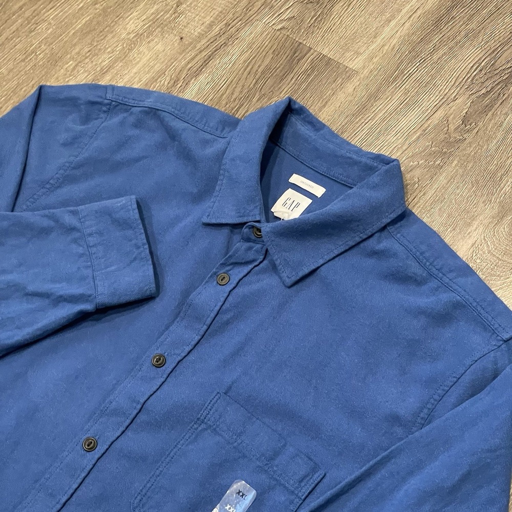 Gap Untucked Fit Button Shirt Men's 2XL NEW Blue Stretch Soft Cotton Long Sleeve